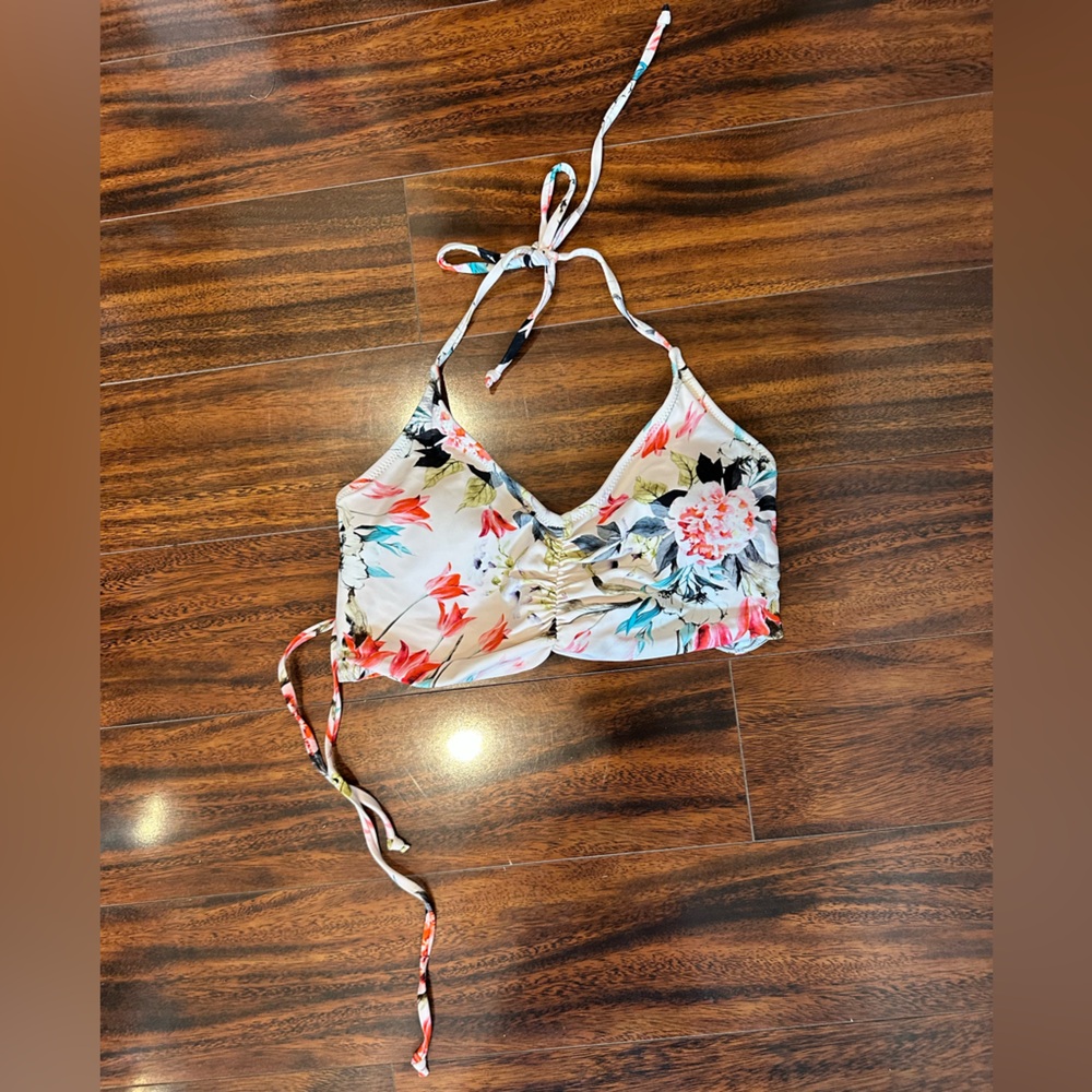 White Floral Bikini Top
